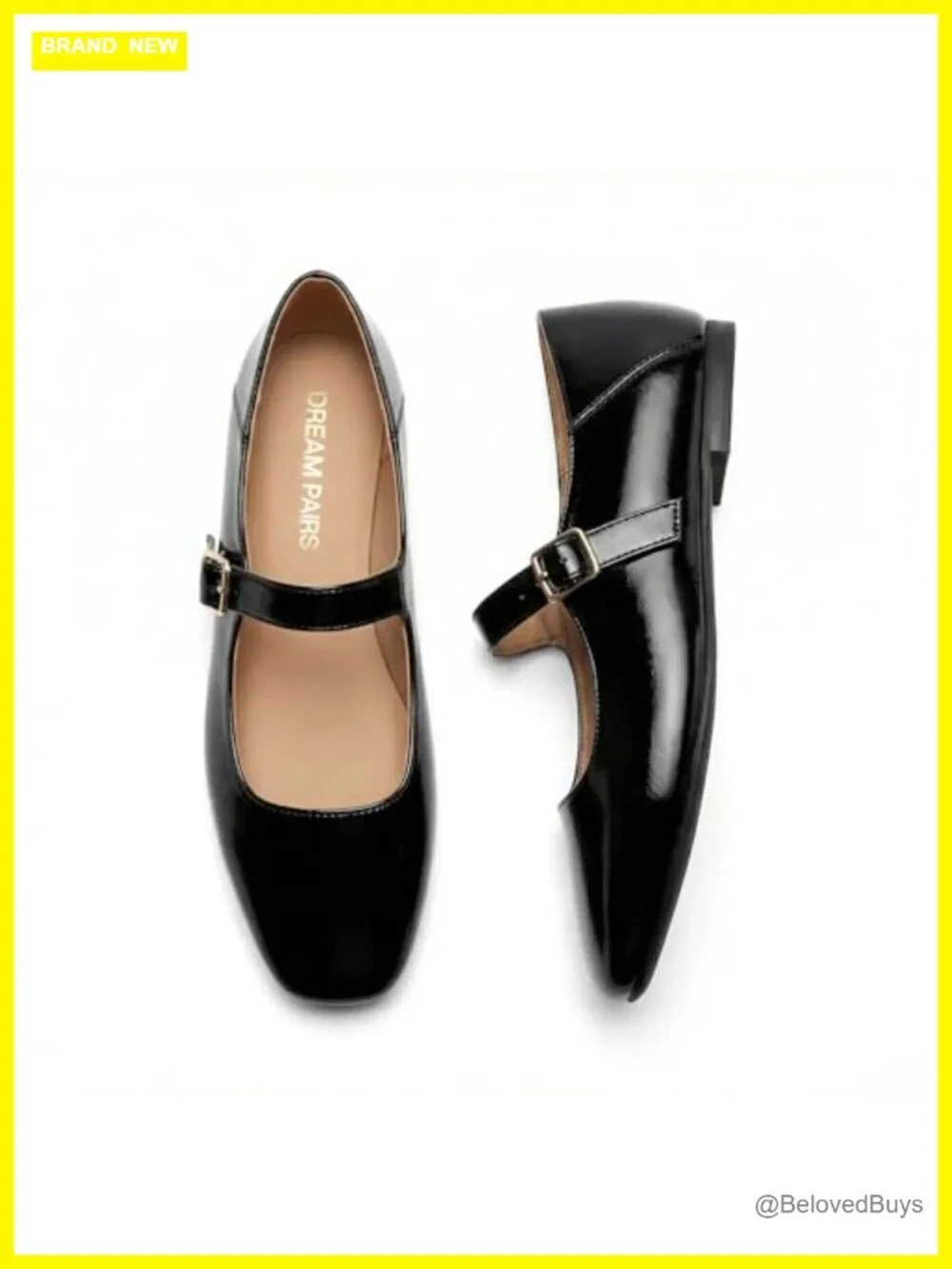 Square Toe Mary Jane Flats with Buckle Strap - Classic Dress Ballet Flats